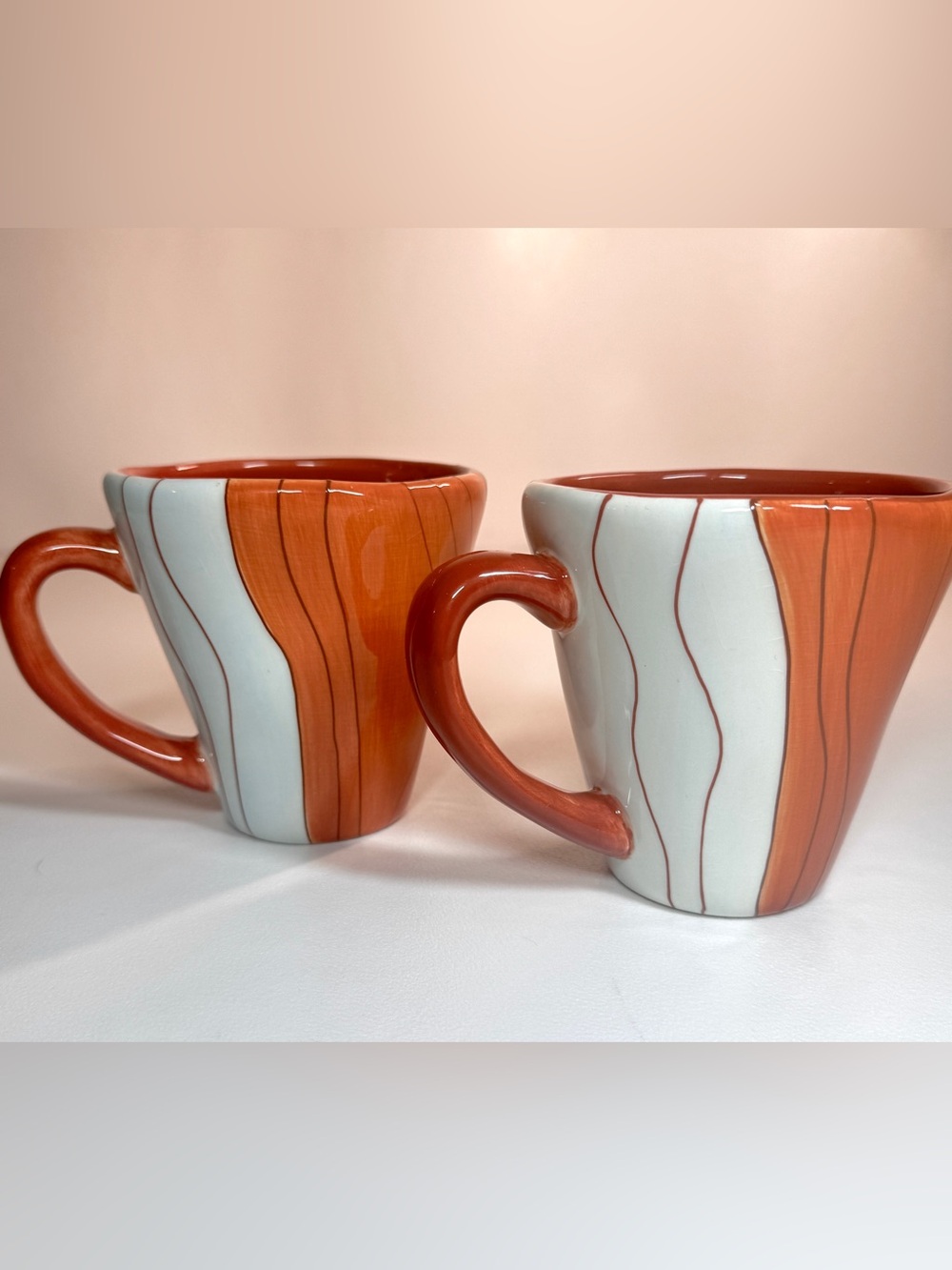 Pier 1 Mugs Set of 2 Canyon Stripe Hand Painted Earthenware Discontinued Fall
